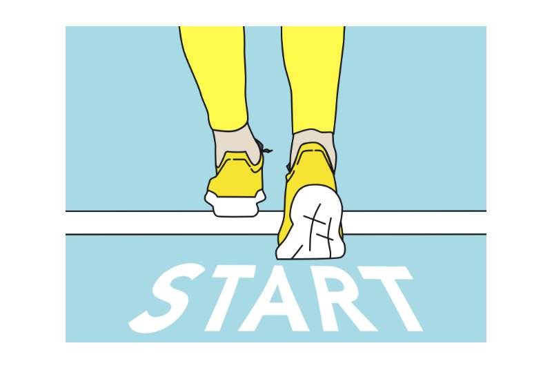 STARTと書かれた白泉を一歩踏み出した足元のイラスト